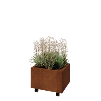 Cortenstaal plantenbak - Rechthoek - 50 x 40 x 30 cm - Met bodemplaat - Met wielen