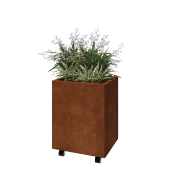 Cortenstaal plantenbak - Rechthoek - 50 x 40 x 60 cm - Met bodemplaat - Met wielen