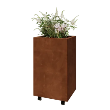 Cortenstaal plantenbak - Rechthoek - 50 x 40 x 80 cm - Met bodemplaat - Met wielen