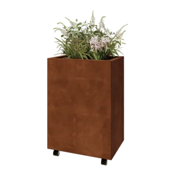 Cortenstaal plantenbak - Rechthoek - 60 x 40 x 80 cm - Met bodemplaat - Met wielen