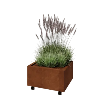 Cortenstaal plantenbak - Rechthoek - 60 x 50 x 30 cm - Met bodemplaat - Met wielen