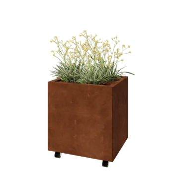 Cortenstaal plantenbak - Rechthoek - 60 x 50 x 60 cm - Met bodemplaat - Met wielen