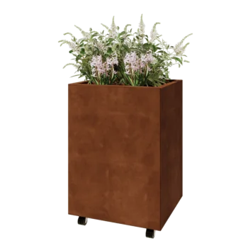 Cortenstaal plantenbak - Rechthoek - 60 x 50 x 80 cm - Met bodemplaat - Met wielen