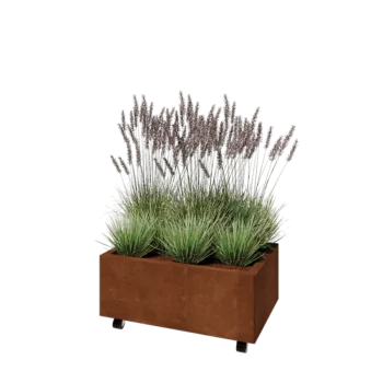 Cortenstaal plantenbak - Rechthoek - 80 x 50 x 30 cm - Met bodemplaat - Met wielen