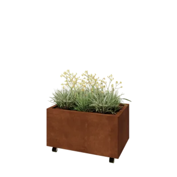 Cortenstaal plantenbak - Rechthoek - 80 x 50 x 40 cm - Met bodemplaat - Met wielen