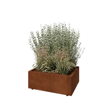 Cortenstaal plantenbak - Rechthoek - 80 x 60 x 30 cm - Met bodemplaat - Met poten