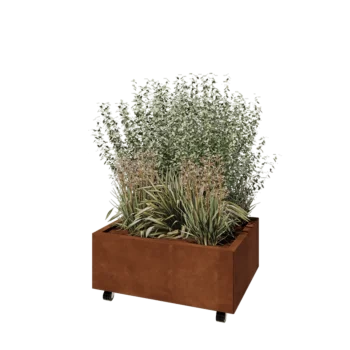Cortenstaal plantenbak - Rechthoek - 80 x 60 x 30 cm - Met bodemplaat - Met wielen