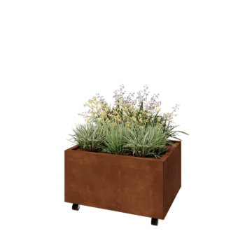 Cortenstaal plantenbak - Rechthoek - 80 x 60 x 40 cm - Met bodemplaat - Met wielen