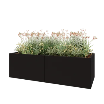 Stalen plantenbak XXL - Rechthoek - 200 x 80 x 60 cm - RAL9005 mat (zwart) - Met bodemplaat
