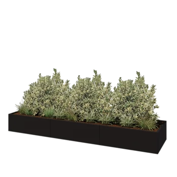 Stalen plantenbak XXL - Rechthoek - 360 x 80 x 40 cm - RAL9005 mat (zwart) - Met bodemplaat