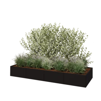 Stalen plantenbak XXL - Rechthoek - 320 x 100 x 40 cm - RAL9005 mat (zwart) - Met bodemplaat