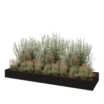 Stalen plantenbak XXL - Rechthoek - 360 x 100 x 30 cm - RAL9005 mat (zwart) - Met bodemplaat