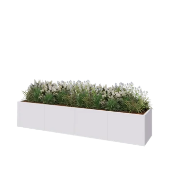 Stalen plantenbak XXL - Rechthoek - 320 x 60 x 60 cm - RAL9010 mat (wit) - Met bodemplaat