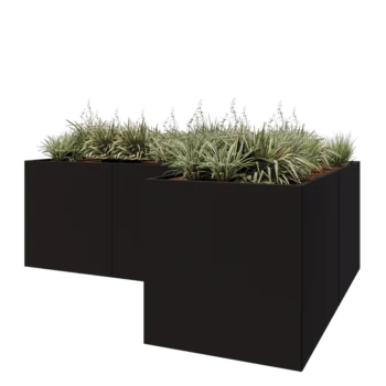 Stalen plantenbak - L-vorm - 300 x 200 x 80 cm - RAL9005 mat (zwart) - Zonder bodemplaat