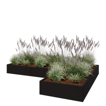 Stalen plantenbak - L-vorm - 300 x 200 x 30 cm - RAL9005 mat (zwart) - Zonder bodemplaat