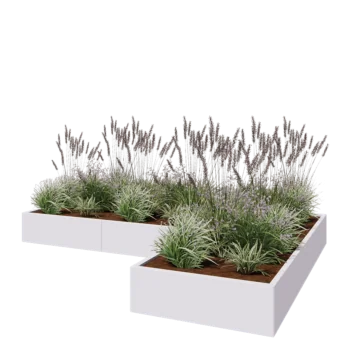 Stalen plantenbak - L-vorm - 300 x 200 x 30 cm - RAL9010 mat (wit) - Zonder bodemplaat