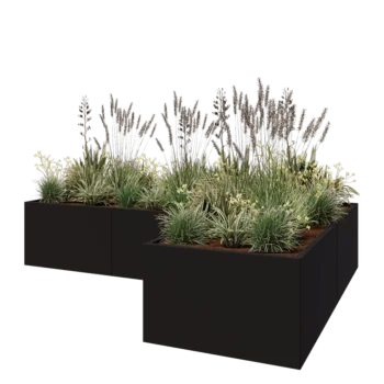 Stalen plantenbak - L-vorm - 300 x 200 x 60 cm - RAL9005 mat (zwart) - Zonder bodemplaat