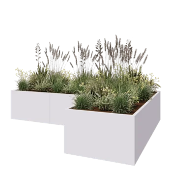 Stalen plantenbak - L-vorm - 300 x 200 x 60 cm - RAL9010 mat (wit) - Zonder bodemplaat