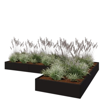 Stalen plantenbak - L-vorm - 360 x 240 x 30 cm - RAL9005 mat (zwart) - Zonder bodemplaat