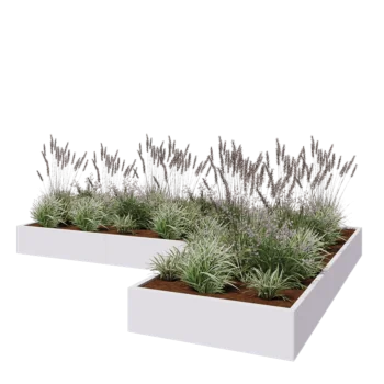 Stalen plantenbak - L-vorm - 360 x 240 x 30 cm - RAL9010 mat (wit) - Zonder bodemplaat