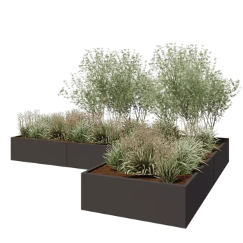 Stalen plantenbak - L-vorm - 360 x 240 x 40 cm - RAL7016 mat (antraciet grijs) - Zonder bodemplaat