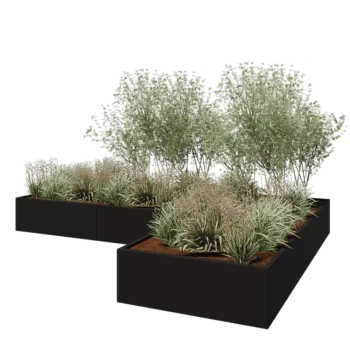 Stalen plantenbak - L-vorm - 360 x 240 x 40 cm - RAL9005 mat (zwart) - Zonder bodemplaat