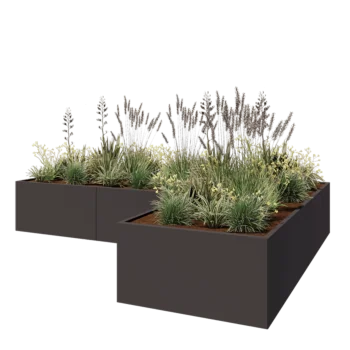 Stalen plantenbak - L-vorm - 360 x 240 x 60 cm - RAL7016 mat (antraciet grijs) - Zonder bodemplaat