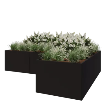 Stalen plantenbak - L-vorm - 360 x 240 x 80 cm - RAL9005 mat (zwart) - Zonder bodemplaat