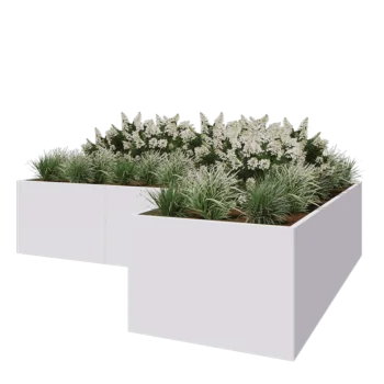 Stalen plantenbak - L-vorm - 360 x 240 x 80 cm - RAL9010 mat (wit) - Met bodemplaat