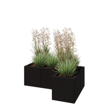 Stalen plantenbak - L-vorm - 90 x 60 x 30 cm - RAL9005 mat (zwart) - Met bodemplaat