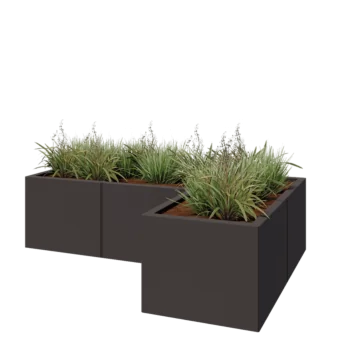 Stalen plantenbak - L-vorm - 150 x 100 x 40 cm - RAL7016 mat (antraciet grijs) - Met bodemplaat