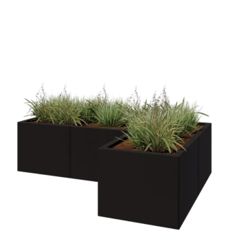 Stalen plantenbak - L-vorm - 150 x 100 x 40 cm - RAL9005 mat (zwart) - Zonder bodemplaat