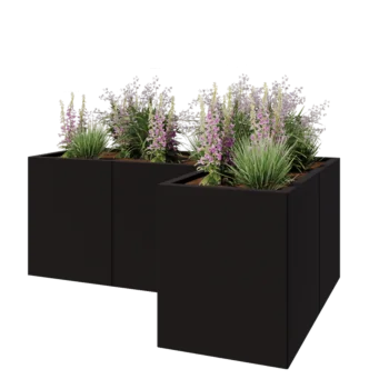 Stalen plantenbak - L-vorm - 150 x 100 x 60 cm - RAL9005 mat (zwart) - Met bodemplaat