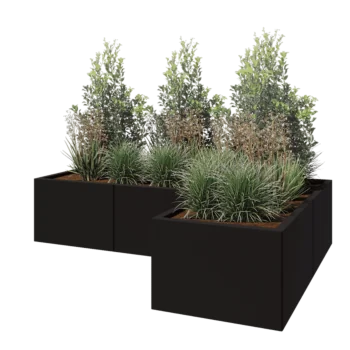 Stalen plantenbak - L-vorm - 180 x 120 x 40 cm - RAL9005 mat (zwart) - Met bodemplaat