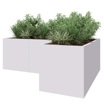 Stalen plantenbak - L-vorm - 210 x 140 x 70 cm - RAL9010 mat (wit) - Zonder bodemplaat