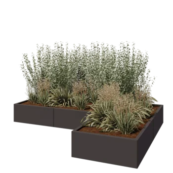 Stalen plantenbak - L-vorm - 240 x 160 x 30 cm - Andere RAL kleur - Met bodemplaat