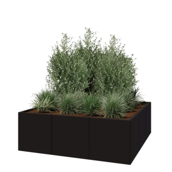 Stalen plantenbak XXL - Vierkant - 150 x 150 x 50 cm - RAL9005 mat (zwart) - Zonder bodemplaat