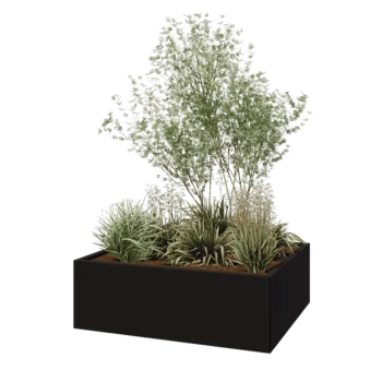 Stalen plantenbak - Rechthoek - 120 x 100 x 40 cm - RAL9005 mat (zwart) - Met bodemplaat