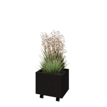 Stalen plantenbak - Rechthoek - 40 x 30 x 30 cm - RAL9005 mat (zwart) - Met bodemplaat - Met wielen