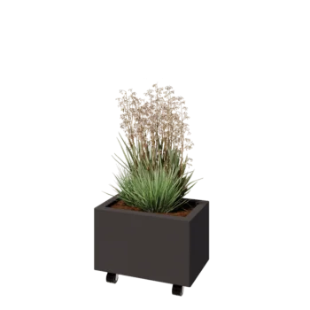 Stalen plantenbak - Rechthoek - 50 x 30 x 30 cm - RAL7016 mat (antraciet grijs) - Met bodemplaat - Met wielen