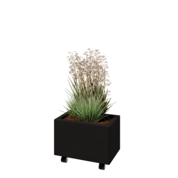 Stalen plantenbak - Rechthoek - 50 x 30 x 30 cm - RAL9005 mat (zwart) - Met bodemplaat - Met wielen