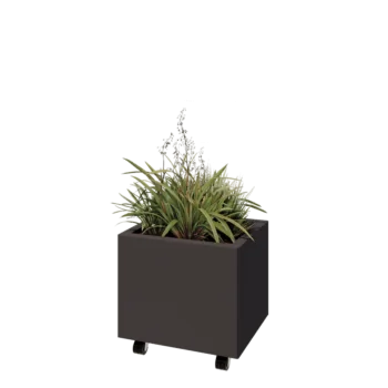 Stalen plantenbak - Rechthoek - 50 x 40 x 40 cm - RAL7016 mat (antraciet grijs) - Met bodemplaat - Met wielen