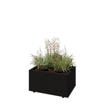 Stalen plantenbak - Rechthoek - 60 x 40 x 30 cm - RAL9005 mat (zwart) - Met bodemplaat - Met poten