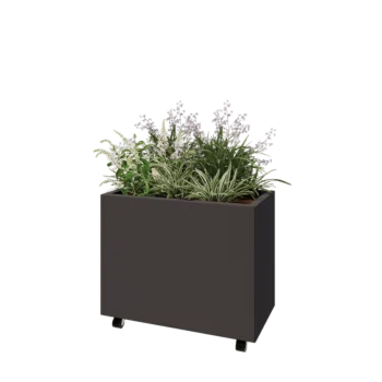 Stalen plantenbak - Rechthoek - 80 x 40 x 60 cm - RAL7016 mat (antraciet grijs) - Met bodemplaat - Met wielen