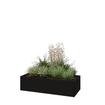 Stalen plantenbak - Rechthoek - 120 x 50 x 30 cm - RAL9005 mat (zwart) - Met bodemplaat