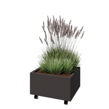 Stalen plantenbak - Rechthoek - 60 x 50 x 30 cm - RAL7016 mat (antraciet grijs) - Met bodemplaat - Met wielen