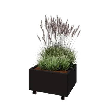 Stalen plantenbak - Rechthoek - 60 x 50 x 30 cm - RAL9005 mat (zwart) - Met bodemplaat - Met wielen