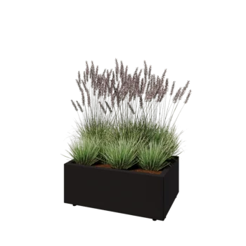 Stalen plantenbak - Rechthoek - 80 x 50 x 30 cm - RAL9005 mat (zwart) - Met bodemplaat - Met poten