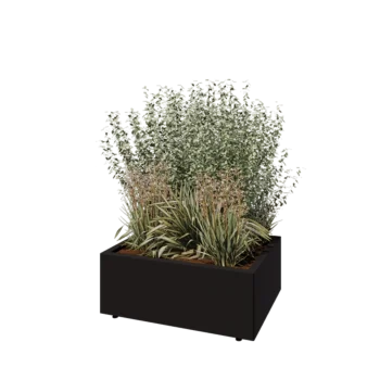 Stalen plantenbak - Rechthoek - 80 x 60 x 30 cm - RAL9005 mat (zwart) - Met bodemplaat - Met poten