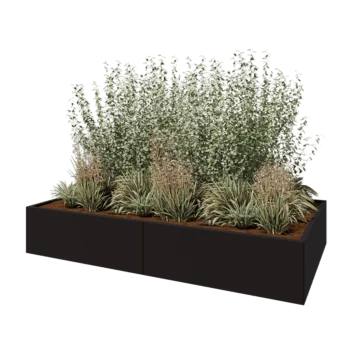 Stalen plantenbak XXL - Rechthoek - 240 x 120 x 40 cm - RAL9005 mat (zwart) - Met bodemplaat